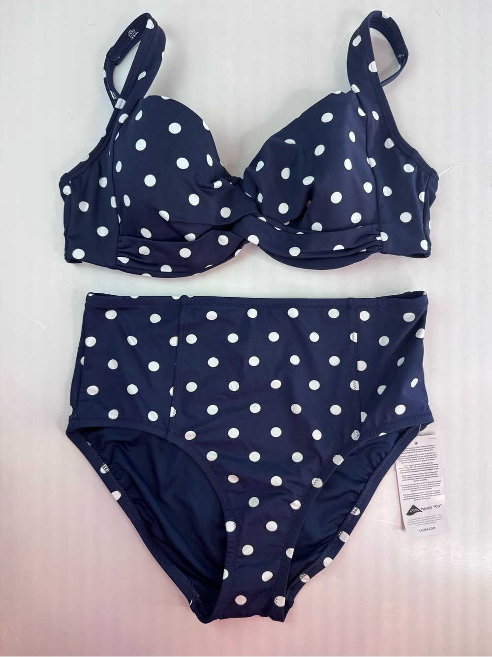 Lands' End SET top AND bottoms navy blue white polka dot - Picture 13 of 13